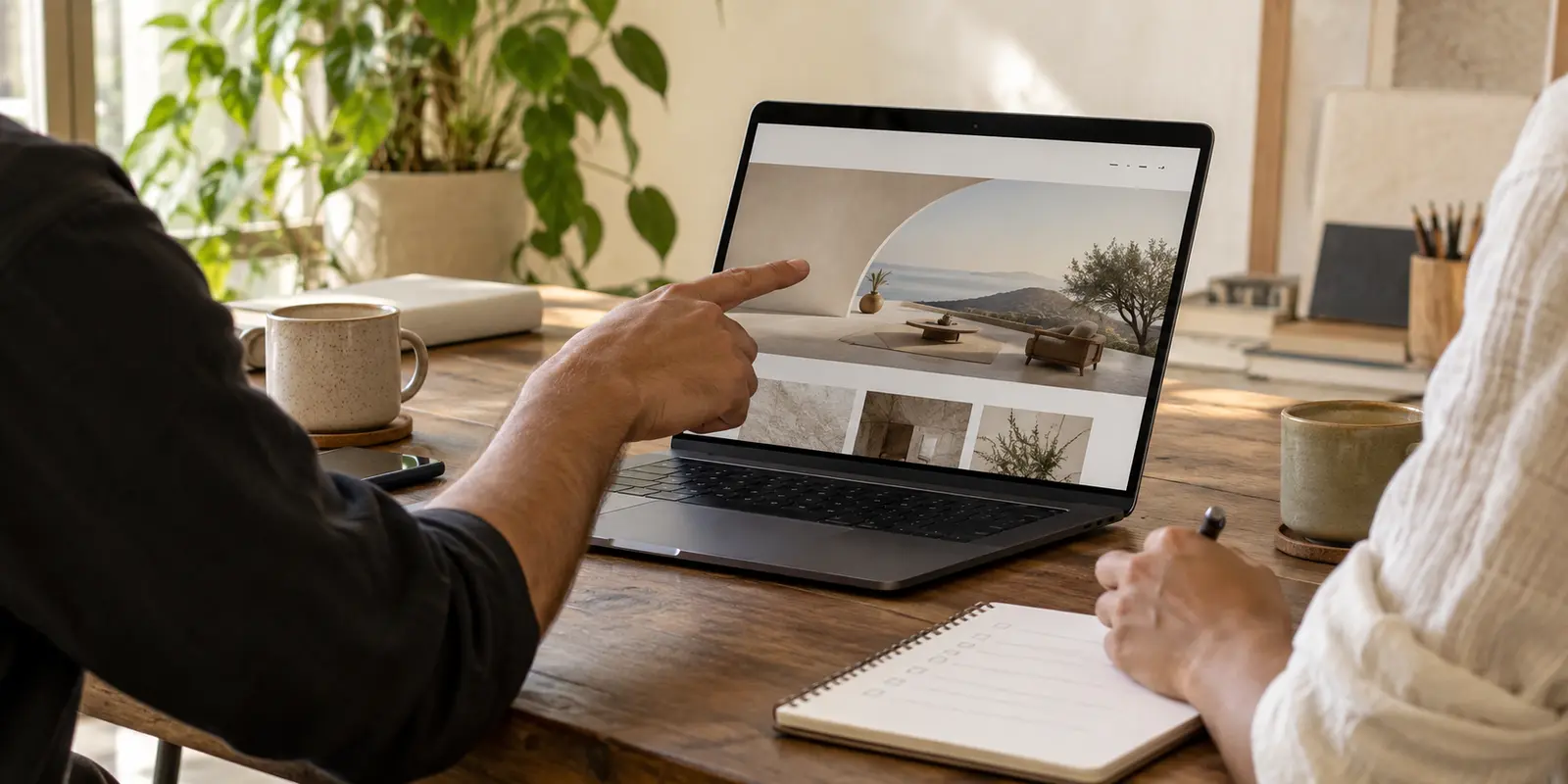 Finished website being reviewed with a client before launch